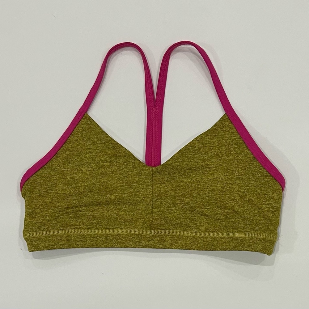 Fleo Olive Green Sports Bra with Pink Trim